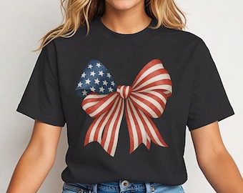 Noeud de drapeau américain PNG, coquette patriotique Bow Clipart, 4 juillet Sublimation Design, graphique de ruban USA pour T-Shirts, téléchargement numérique