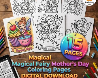Dibujos para colorear del Día de la Madre, actividad imprimible de hadas kawaii para niños, manualidad linda para mamá, regalo DIY para mamá, arte para el Día de la Madre