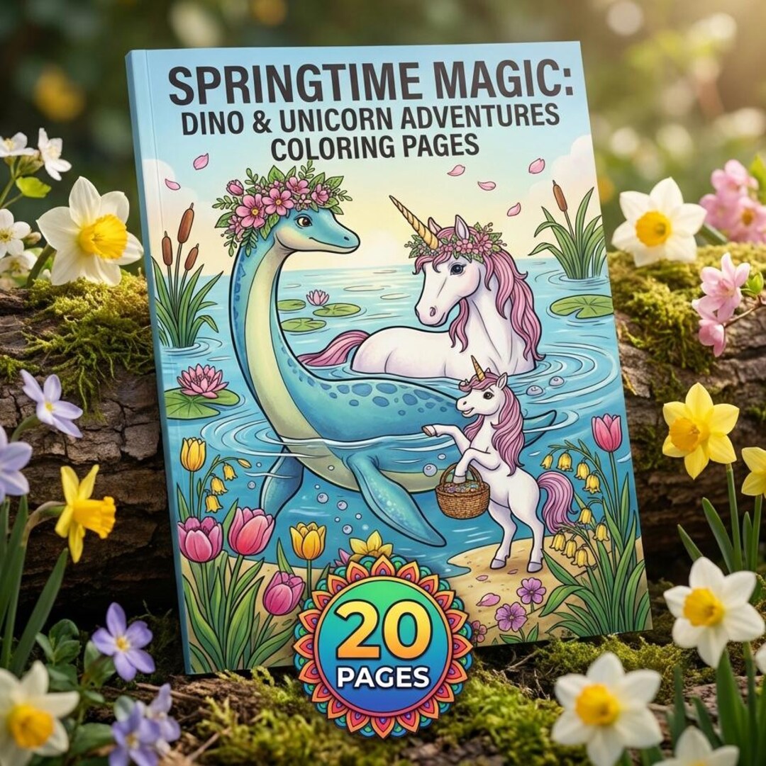 Spring Dinosaur 20 Spring Dinosaur and Unicorn Coloring Pages, Kids Easter Activity ...