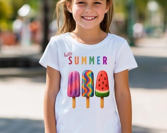 Diseño de camiseta para niña con diseño de helado de verano en formato PNG (archivo digital).