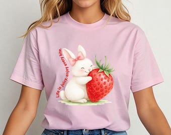 Cute Bunny Strawberry Shirt PNG, Easter Kawaii Design (Digital File)