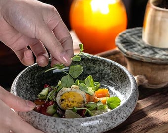Handmade Japanese Ceramic Plates Set – Rustic Glazed Ramen, Salad, Pasta or Noodle plate – Deep Artisan Stoneware Dinnerware Gift