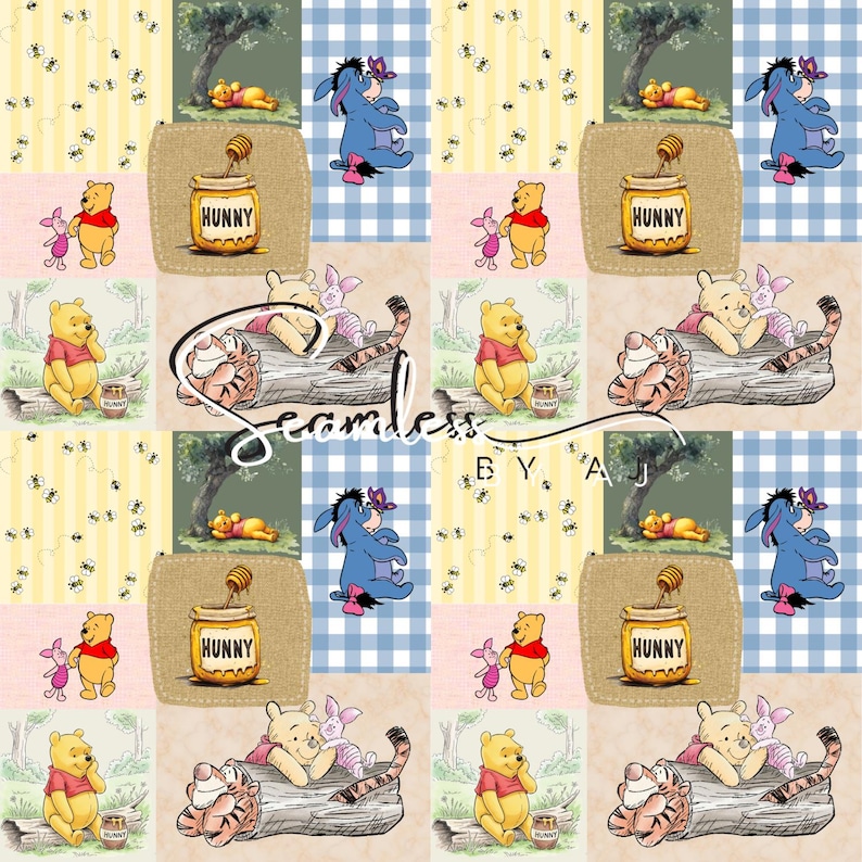 Sömlöst lapptäcke med björnmönster, digital nedladdning bild 2