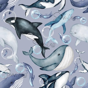 Whales seamless pattern, ocean fabric, under the sea, whale design, sublimation fabric