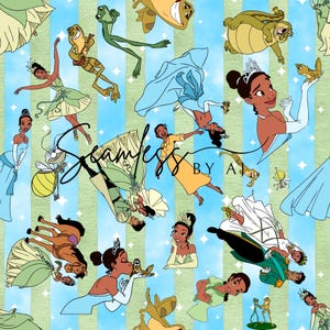 Magical princess seamless, frog pattern , sublimation fabric