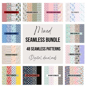 48 blandade sömlösa mönster: Blommor, rymden, havet, jul (digital nedladdning)