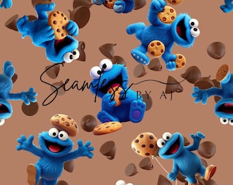 Monster Cookie Seamless Pattern: Blue Cookie Fabric (Digital Download)