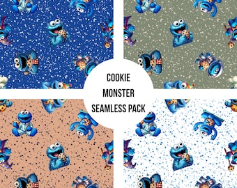Patrón sin costuras del Monstruo de las Galletas: Tela azul de galletas (sublimación)