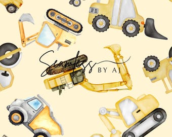Construction Trucks Seamless Fabric, Kids Design (Digital Download)