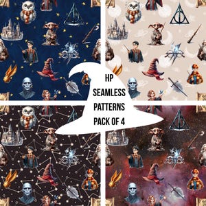 Magical wizard seamless pattern pack of 4, wizard seamless, magical seamless, sublimation fabric