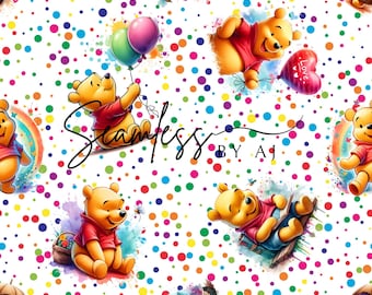 Honey Bear Seamless Pattern, Sublimation Fabric Design