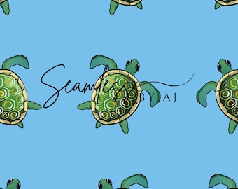 Modèle sans couture tortue, design bleu, sous la mer, vie océanique, tissu pour sublimation, téléchargement numérique