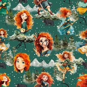 赤毛のプリンセス シームレス生地：戦士デザイン（デジタルダウンロード）