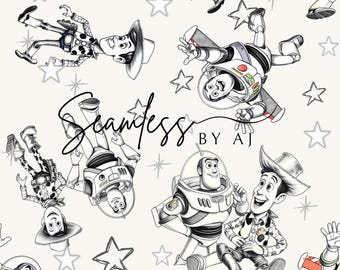 Toy Sketches Seamless Pattern: Kids Sublimation Fabric