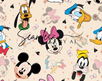 Magical mouse and friends seamless, fabric pattern, digital download, sublimation fabric