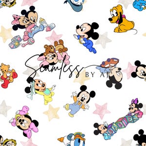 Baby mouse and friends pattern, seamless pattern, digital design, magical mouse, sublimation fabric, nursery designs