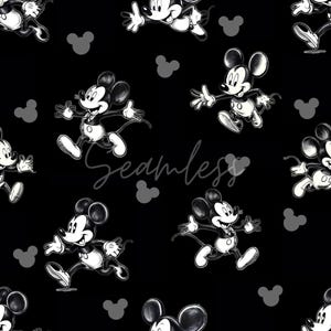 Magical mouse seamless pattern, black and white, sublimation fabric