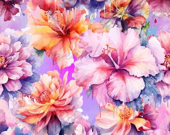 Motivo floreale senza cuciture con ibisco: tessuto con fiori rosa acceso