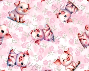 Joli modèle sans couture de porcelets, tissu de porc rose (téléchargement numérique)
