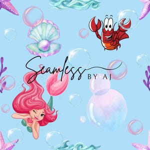 Cute mermaid seamless pattern, magical mermaid, ocean seamless, sublimation fabric