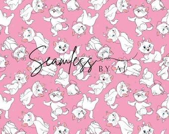 Motif chaton rose sans couture : tissu pour sublimation, papier numérique