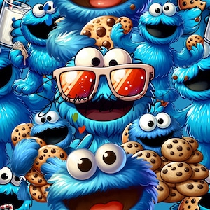 Monstruo azul sin costuras, diseño de galleta, tela de galleta, tela de monstruo, tela de sublimación