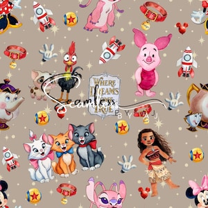 Mixed magical seamless pattern, digital download, neutral background