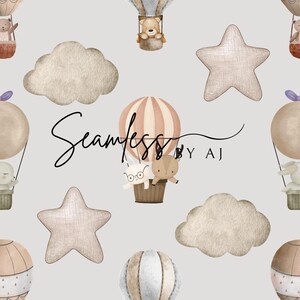 Hot air balloons seamless, cute animals design, animals in hot air balloon, sublimation fabric