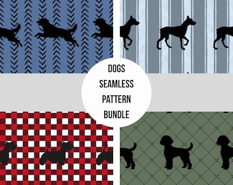 Modèle sans couture pour chien, lot de 4, retriever, scotty dog, doberman, caniche, design par sublimation