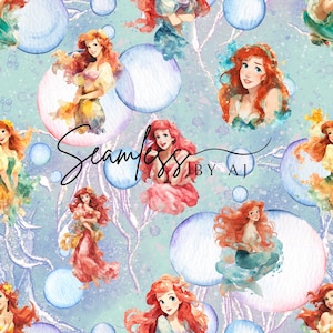 Pretty mermaid seamless, ocean pattern, princess design, sublimation fabric