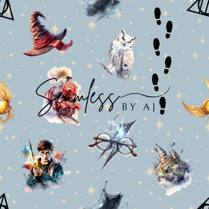 Magical seamless pattern, magician , magic school, sublimation fabric