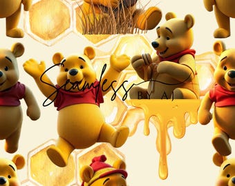 Magical Bear Honeycomb Seamless Pattern: Sublimation Fabric (Digital Download)