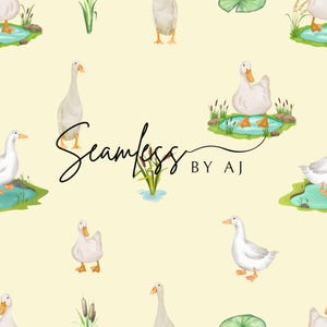 Goose seamless, pond design, sublimation fabric, sweet ducks