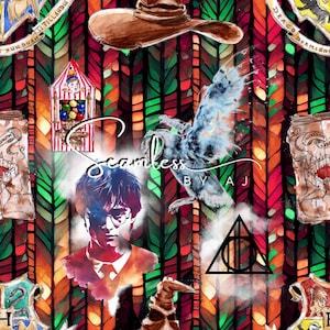 Wizard Stained Glass Seamless Pattern: Magical School Sublimation Design