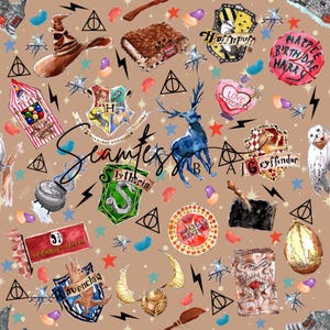 Magical school seamless! witches and wizards design, beige pattern, sublimation pattern