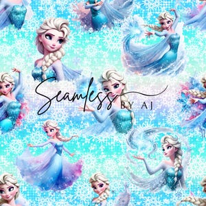 Icey princess seamless, snowflakes, blue seamless pattern, sublimation fabric