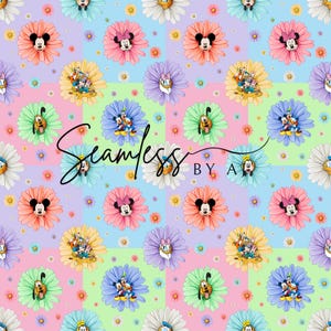 Daisy seamless, magical mouse and friends fabric, multi coloured design, sublimation fabric