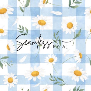 Daisy seamless pattern, blue and white seamless, pretty flowers, fabric sublimation