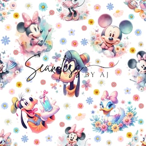 Magische pastelkleurige muis naadloos, bloemenpastelkleuren downloaden, herhalend patroon, sublimatiestof