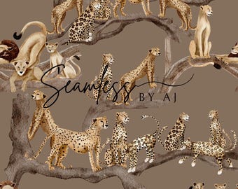 Animaux de safari sans couture, motif animaux d'Afrique, guépard, lion, téléchargement numérique, tissu pour sublimation