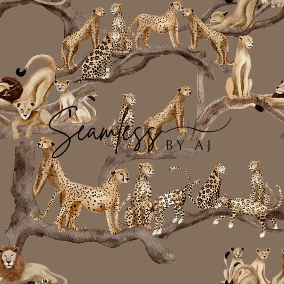 Safari animals seamless, African animals pattern, cheetah, lion, digital download, sublimation fabric