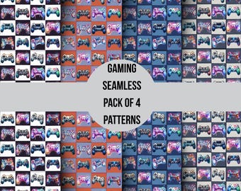Gaming seamless designs, pack of 4, high resolution, controller design, sublimation pattern