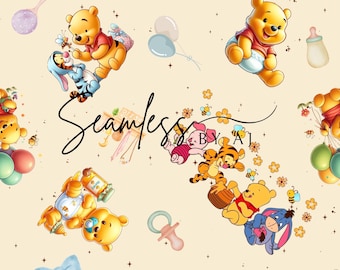 Baby Bear Friends Seamless Pattern, Sublimation Fabric