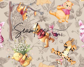 Bear Toile Seamless Fabric, Magical Print (Digital Download)