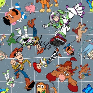 Toys seamless pattern, cute characters, friendship, sublimation fabric
