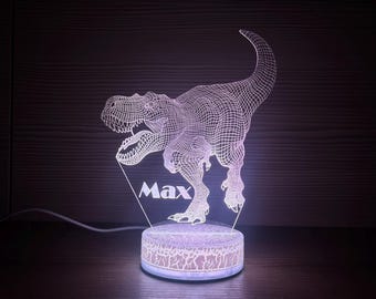 T-Rex Dinosaur 3D Illusion LED Night Lamp for Kids, Customizable Name Light