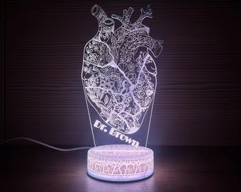 Cardiologist Gift: 3D Heart & Stethoscope LED Night Light