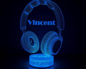 3D Headphones LED Night Lamp Custom Musician Gift 3D Headset Lamp Gift for Gamer Cyber Headphones
