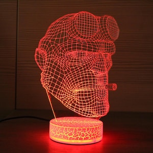 HellBoy Light Hell Boy Mask HellBoy Gift HellBoy Lamp 3D Night Lamp HellBoy Cosplay 3D Children Light Home Decor 3D Illusion Gift Idea