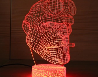 HellBoy Light Hell Boy Mask HellBoy Gift HellBoy Lamp 3D Night Lamp HellBoy Cosplay 3D Children Light Home Decor 3D Illusion Gift Idea